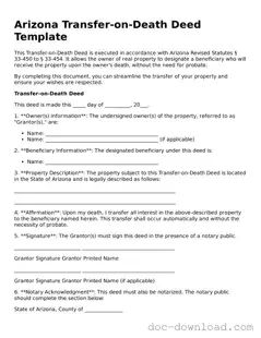Blank  Transfer-on-Death Deed Document for Arizona