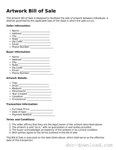 Printable Artwork Bill of Sale Template