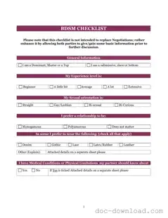 Fill Out Your Bdsm Checklist Template