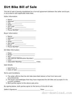 Printable Dirt Bike Bill of Sale Template