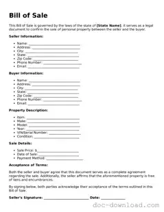 Printable Bill of Sale Template