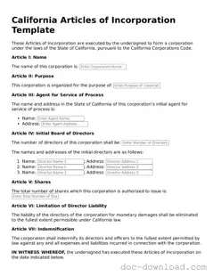 Blank  Articles of Incorporation Document for California