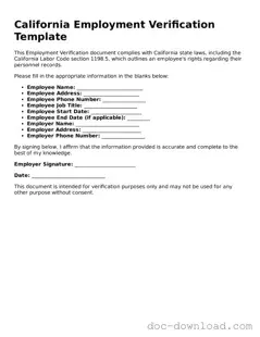 Blank  Employment Verification Document for California