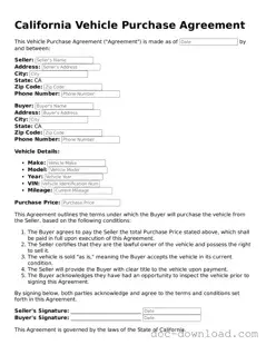 Blank  Vehicle Purchase Agreement Document for California