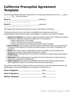 Blank  Prenuptial Agreement Document for California