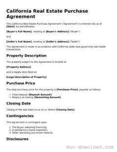 Blank  Real Estate Purchase Agreement Document for California