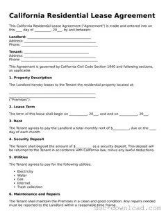 Blank Residential Lease Agreement Document for California