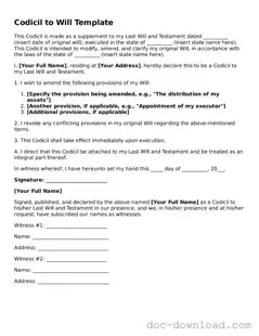 Printable Codicil to Will Template