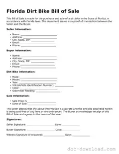 Blank  Dirt Bike Bill of Sale Document for Florida