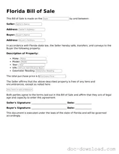 Blank  Bill of Sale Document for Florida