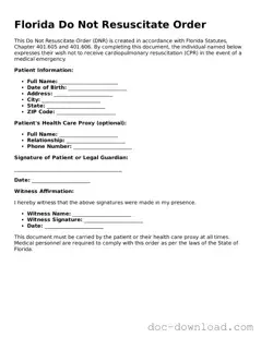 Blank  Do Not Resuscitate Order Document for Florida