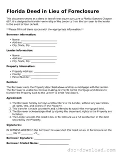 Blank  Deed in Lieu of Foreclosure Document for Florida