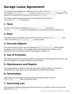 Printable Garage Lease Agreement Template