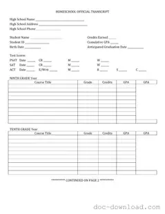 Fill Out Your High School Transcript Template