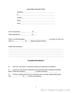 Fill Out Your Doctors Excuse Note Template