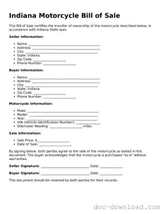 Blank  Motorcycle Bill of Sale Document for Indiana