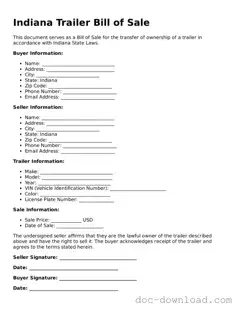 Blank  Trailer Bill of Sale Document for Indiana