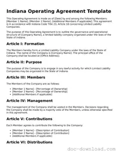 Blank  Operating Agreement Document for Indiana