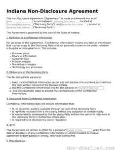 Blank  Non-disclosure Agreement Document for Indiana