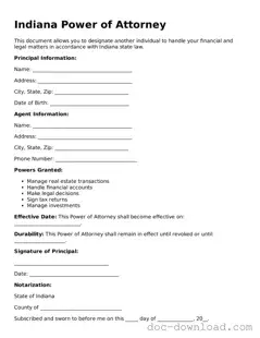 Blank  Power of Attorney Document for Indiana