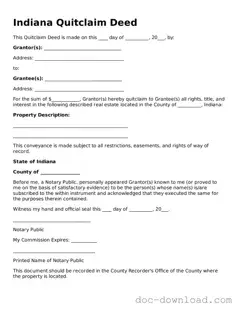 Blank  Quitclaim Deed Document for Indiana