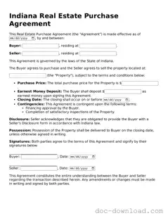 Blank  Real Estate Purchase Agreement Document for Indiana