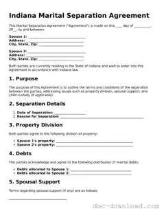 Blank  Marital Separation Agreement Document for Indiana