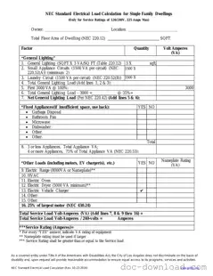 Fill Out Your LADBS NEC Standard Electrical Load Calculation Template