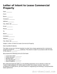 Printable Letter of Intent to Lease Commercial Property Template