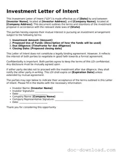 Printable Investment Letter of Intent Template