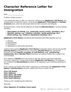 Printable Character Reference Letter for Immigration Template