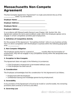 Blank  Non-compete Agreement Document for Massachusetts