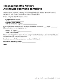 Blank  Notary Acknowledgement Document for Massachusetts