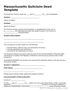 Blank  Quitclaim Deed Document for Massachusetts