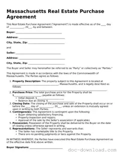 Blank  Real Estate Purchase Agreement Document for Massachusetts