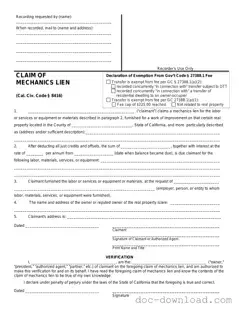 Fill Out Your Mechanics Lien California Template