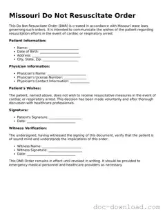 Blank  Do Not Resuscitate Order Document for Missouri