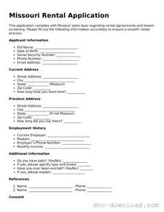 Blank Rental Application Document for Missouri