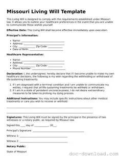 Blank  Living Will Document for Missouri