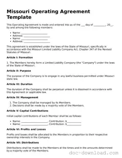 Blank  Operating Agreement Document for Missouri