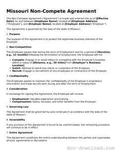 Blank Non-compete Agreement Document for Missouri