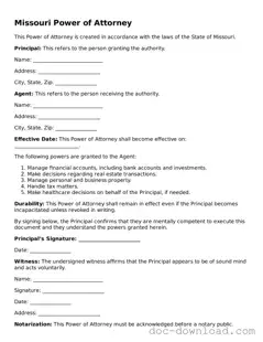 Blank  Power of Attorney Document for Missouri