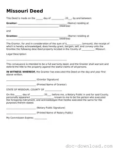 Blank  Deed Document for Missouri