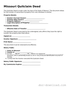 Blank  Quitclaim Deed Document for Missouri