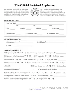 Fill Out Your Boyfriend application form Template
