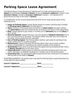 Printable Parking Space Lease Agreement Template