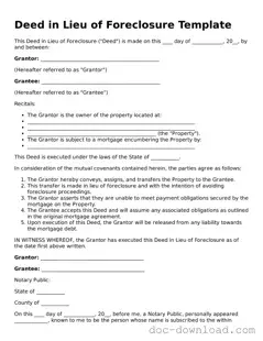 Printable Deed in Lieu of Foreclosure Template