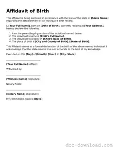 Printable Affidavit of Birth Template
