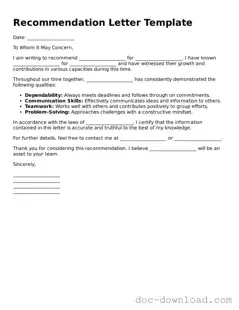 Printable Recommendation Letter Template