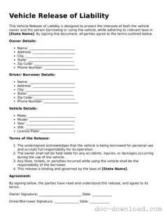 Printable Vehicle Release of Liability Template